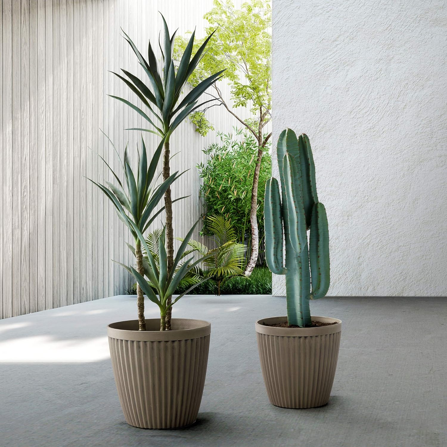 Glitzhome Planters for Outdoor Plants Set of 2 Different Sizes Round Flower Pots with Pre-drilled Drainage Hole, Dark Gray