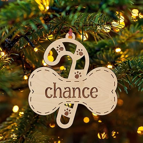 Miniatura 4 de Adornos personalizados para árbol de Navidad con nombre de mascota, madera contrachapada grabada con láser de 4 pulgadas, hueso de perro con adorno