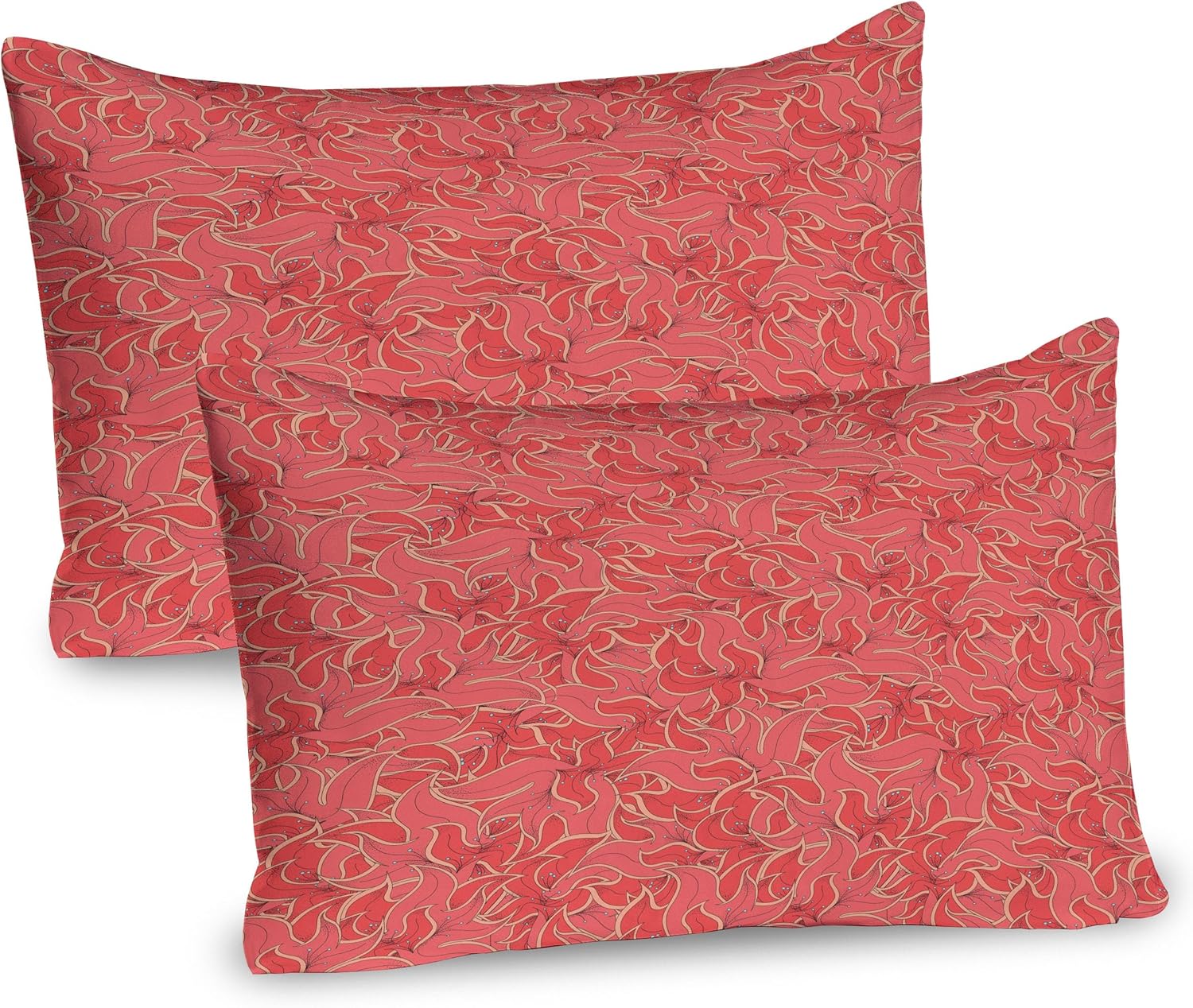 Ambesonne Floral Pillow Sham Set of 2, Botanical Theme Hand Drawn Modern Flowers in Pinkish Colors Natural Art, Quality Microfiber Bedding Item for All Seasons, 26" x 20", Coral and Pale Peach