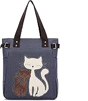 Vista 1 de KAUKKO Women Canvas Handbag Shoulder Bag Cat Big Tote Bag