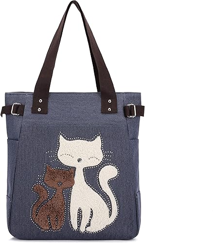 KAUKKO Women Canvas Handbag Shoulder Bag Cat Big Tote Bag