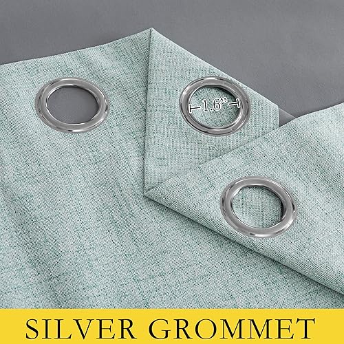 Vista 6 de NICETOWN 100% Absolutely Blackout Linen Curtains with Thermal Insulated White Liner, Seafoam Green, 52 inches Wide, 84 inches Length Energy Saving
