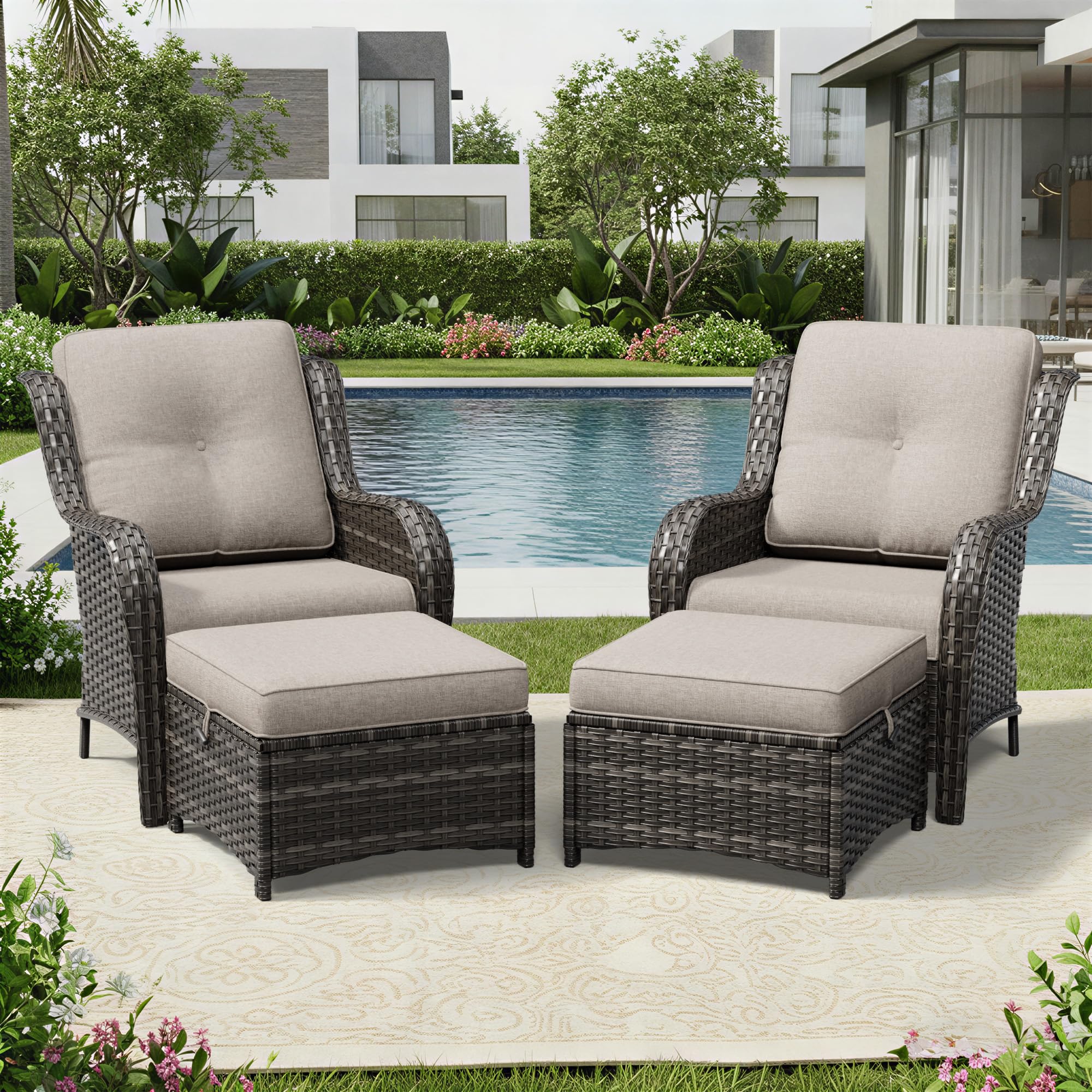Joyside 4 Piece Wicker Patio Furniture Set, Rattan Patio Chairs with High Back, Deep Seating, Wide Armrest, Thickened Cushions, Outdoor Furniture for Deck, Porch Use