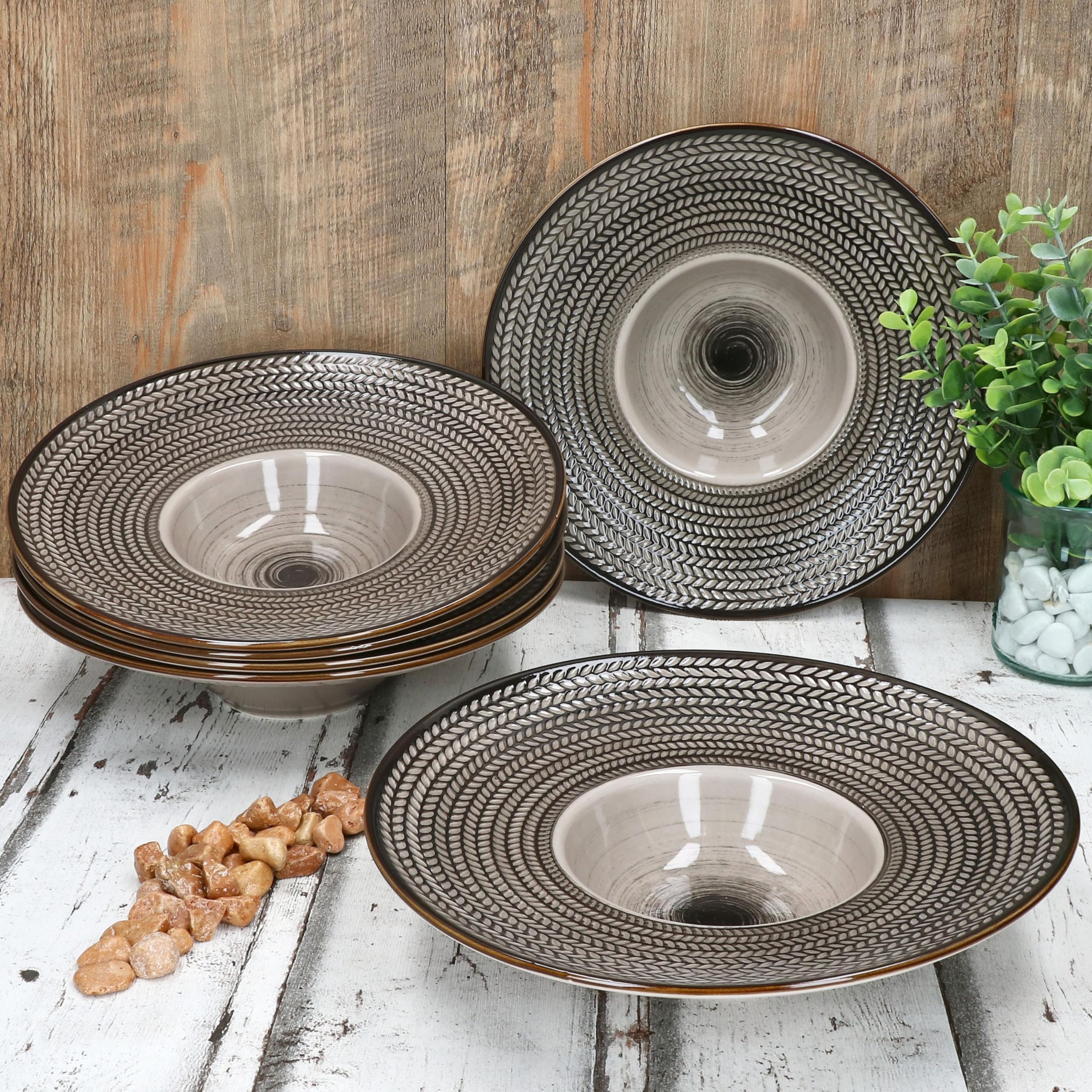 MÄSER Prospero Lot de 6 assiettes à pâtes I Ø 26 cm 180 ml I Assiettes en porcelaine marron avec relief pour 6 personnes I Assiettes creuses pour soupe, salade, etc. I Assiettes à pâtes avec large
