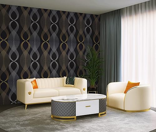 Miniatura 3 de Dviolet Papel tapiz autoadhesivo de 393 x 17.7 pulgadas, diseño de curvas de moda, color negro, extraíble, autoadhesivo, decorativo, para paredes,