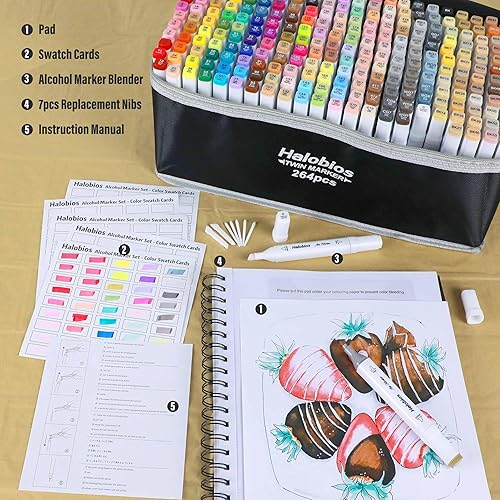 Miniatura 4 de 264 marcadores de alcohol, doble punta fina y ancha marcadores de dibujo con estuche, marcadores artísticos para niños y adultos, artistas