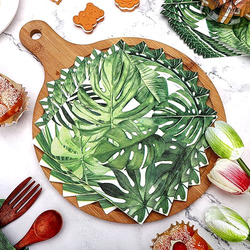 Miniatura 5 de Tudomro 100 servilletas de hojas de palmera tropicales desechables hawaianas Luau Aloha de papel decorativas de hojas verdes para baño, boda,