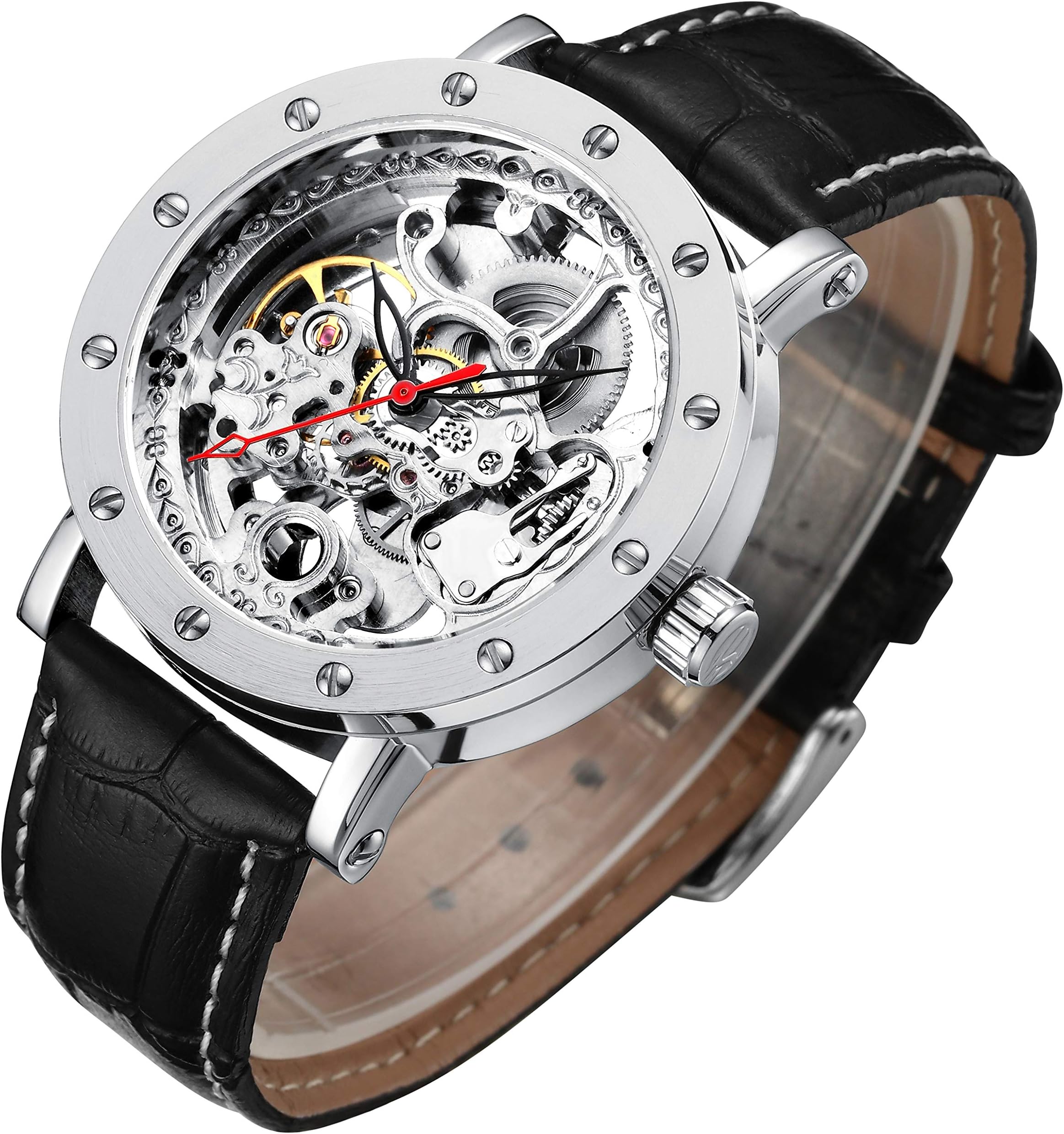 IK COLOURING Men's Watch, Mechanical Stainless Steel Skeleton Steampunk Design Automatic Self-Winding Roman Numeral Wrist Watch