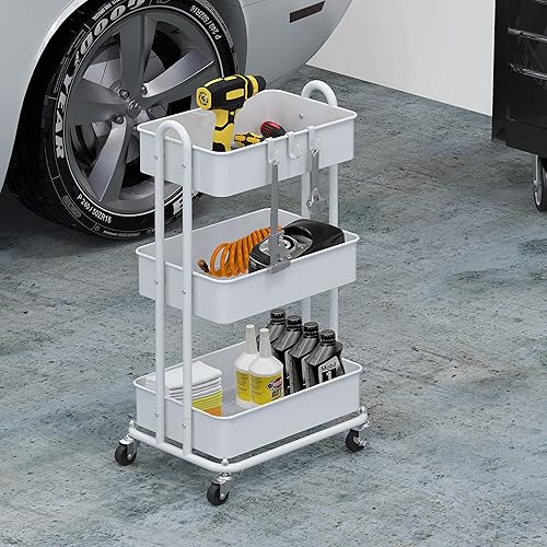 Vista 42 de SimpleHouseware - Carrito de metal de 3 niveles con ruedas, alta resistencia, multicolor