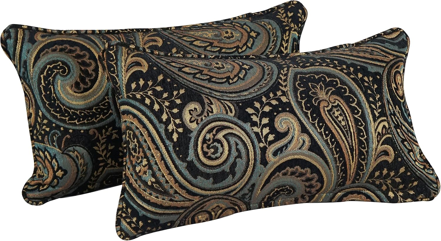 Blazing Needles Corded Rectangular Jacquard Chenille Throw Pillow, 20" x 12", Black Paisley 2 Count