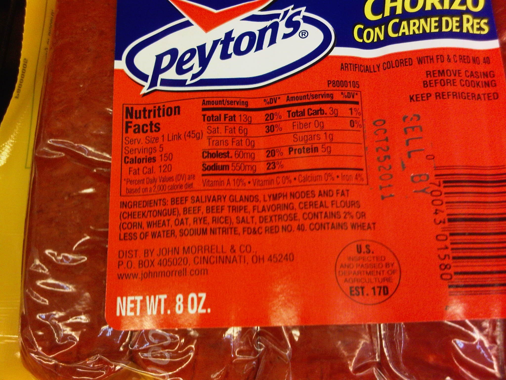 - Peyton's Beef Chorizo 8 Oz (6 Pack)