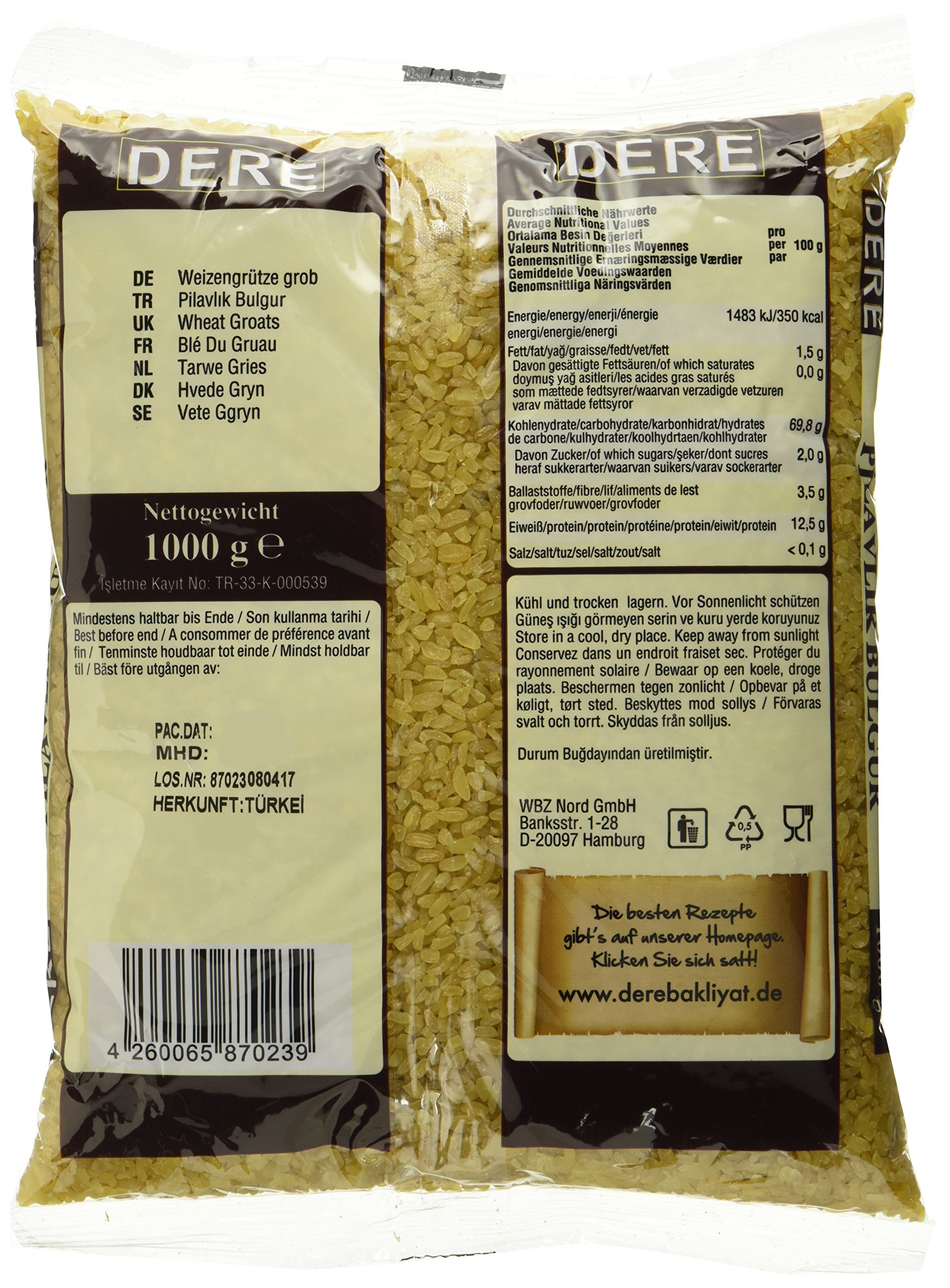 DERE Weizengrütze grob Pilavlik Bulgur, 12er Pack (12 x 1 kg)