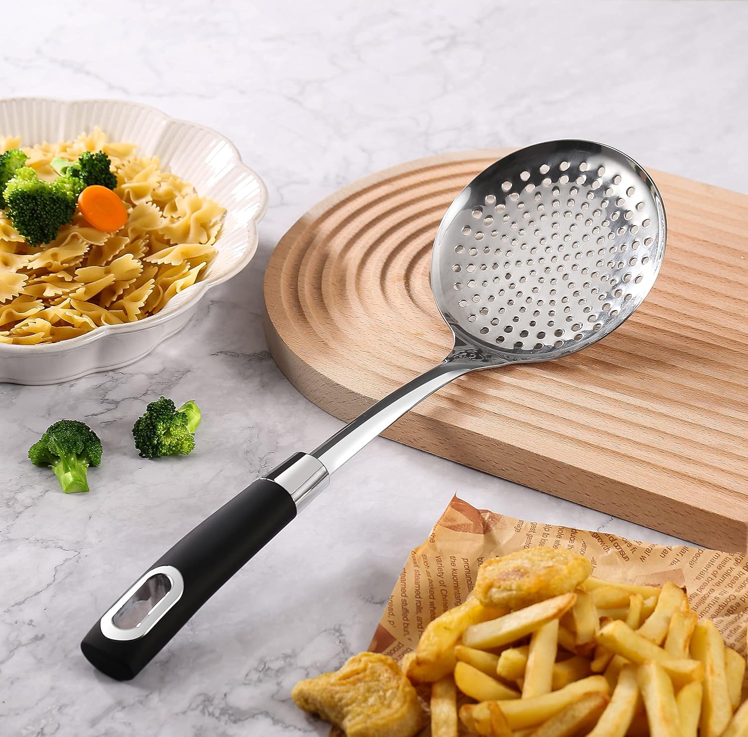 Kitchen Skimmer Spoon Stainless Steel with Soft Grip Handle, Cooking Spoon, Slotted Spoon for Kitchen Frying Food