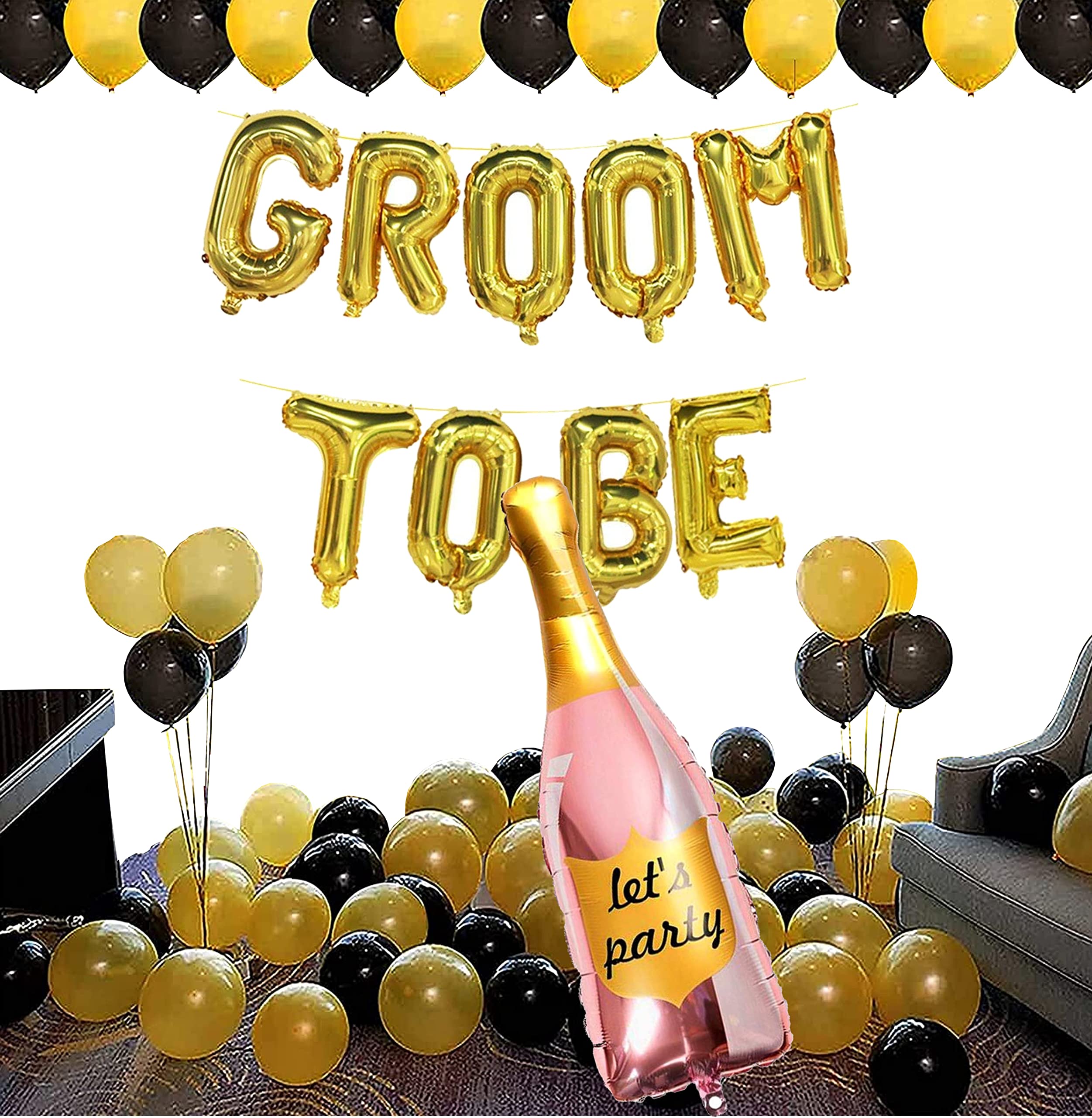 TOYXE Lets Party Groom to Be Decoration Balloons Set 42 pcs material Aluminium;Rubber gold;black