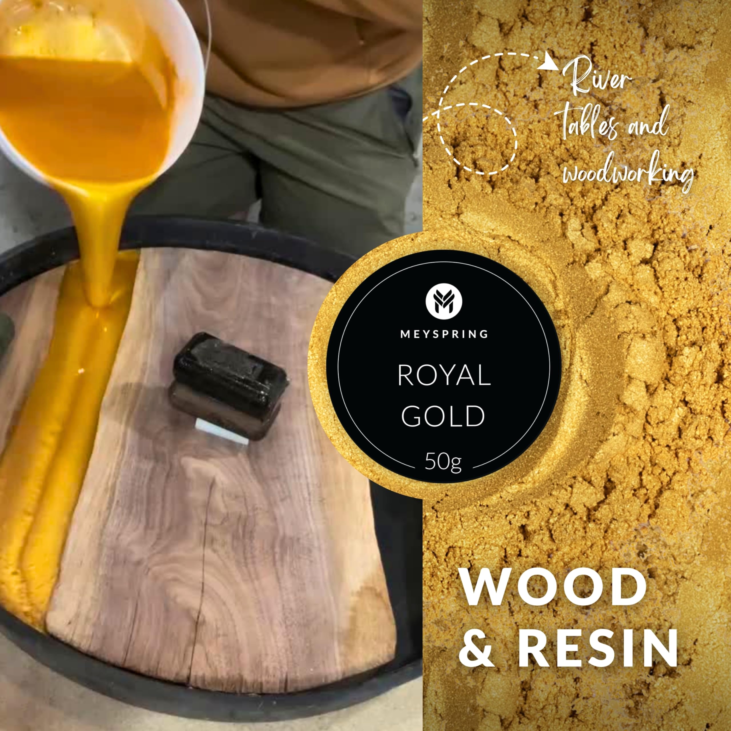MEYSPRING Royal Gold Glimmerpulver für Epoxidharz – Kintsugi Gold – tolle Harzfarbe für Reparaturset und metallisches Epoxid – Harz-Kunstbedarf