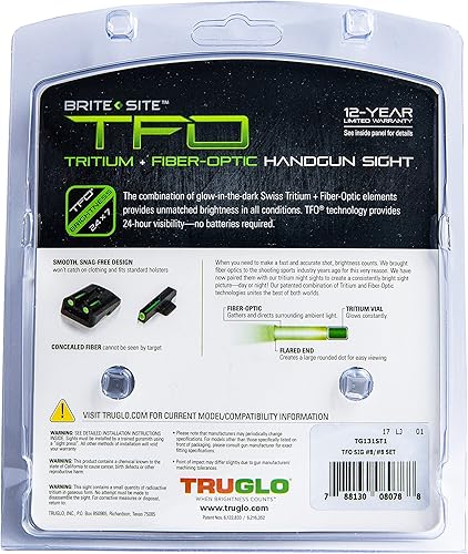 Miniatura 14 de Truglo TFO Tritio y mira de pistola de fibra óptica, duradera, compacta y de alta visibilidad, juego de visión nocturna delantera y trasera, Vista