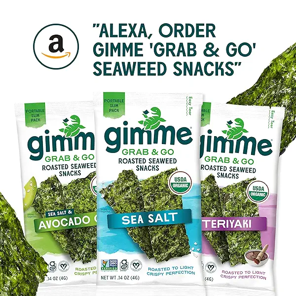 Gimme Seaweed Grab & Go Organic Premium Roasted Seaweed Snacks, Sea Salt & Avocado Oil, 5 Count, Keto, Vegan, Gluten-Free, Source of Omega3s & Iodine, Healthy Snack for Kids & Adults (Pack of 2) 7