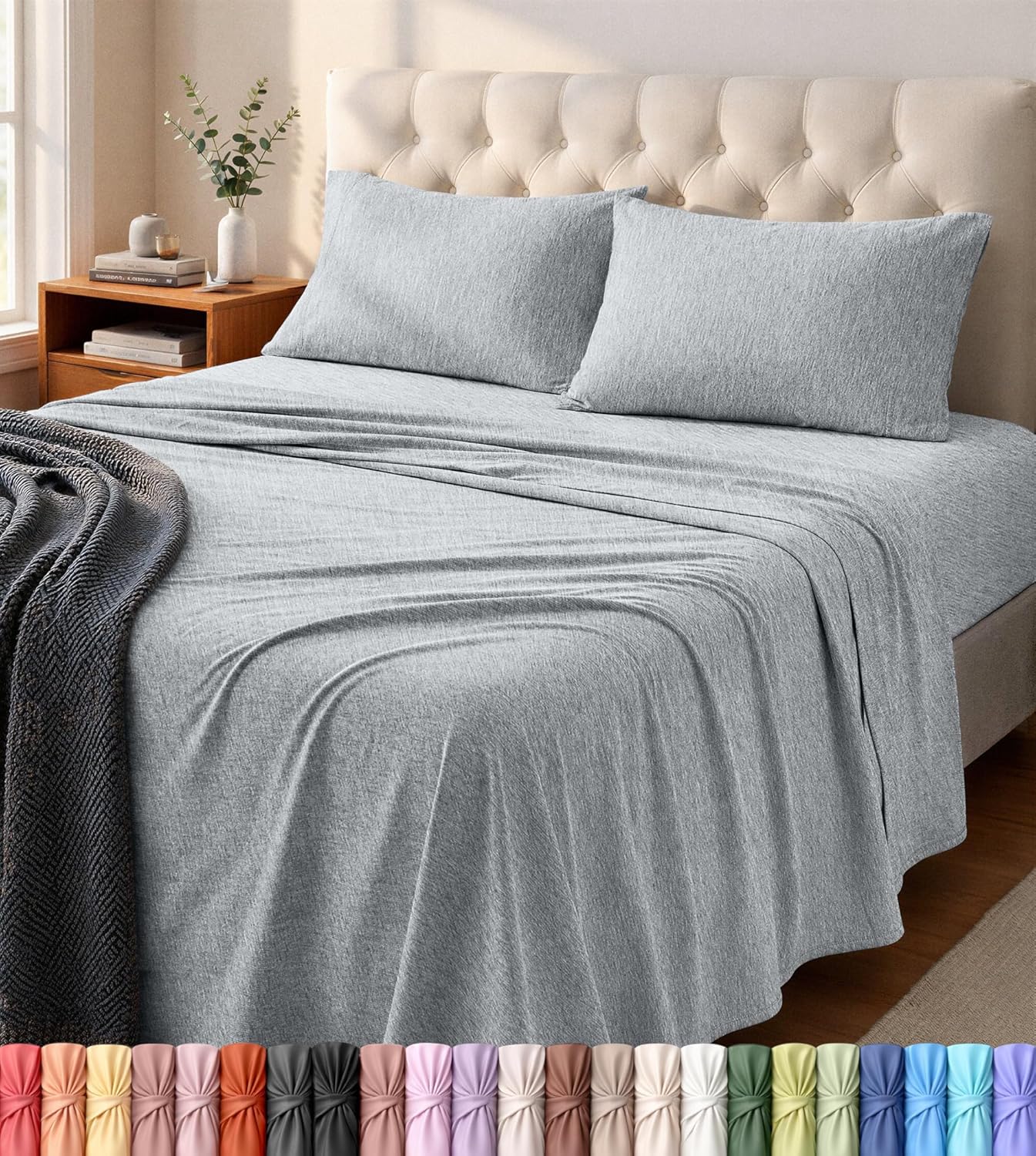 Utopia Bedding Twin Sheet Set - Jersey Knit Sheets 3 Piece – Cotton – Soft T-Shirt Stretchy Sheets (Twin, Heather Light Grey)