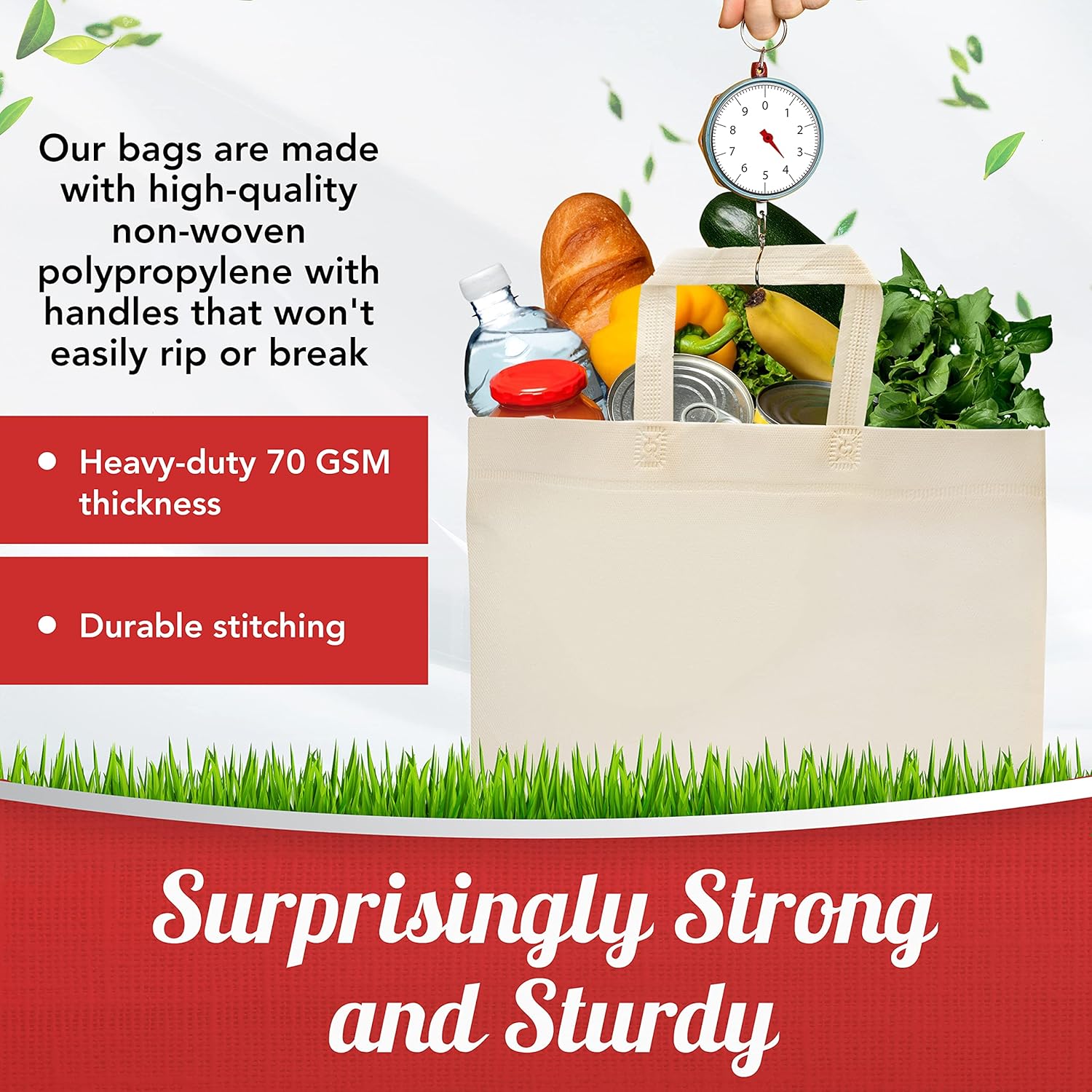 50 Pack Reusable Eco-Friendly Grocery Shopping Bags 14.5"x14"x6.6" Durable, Recyclable,Washable, Foldable, Portable Tote Bag (50 Pack Reusable Bags, Cream): Home & Kitchen