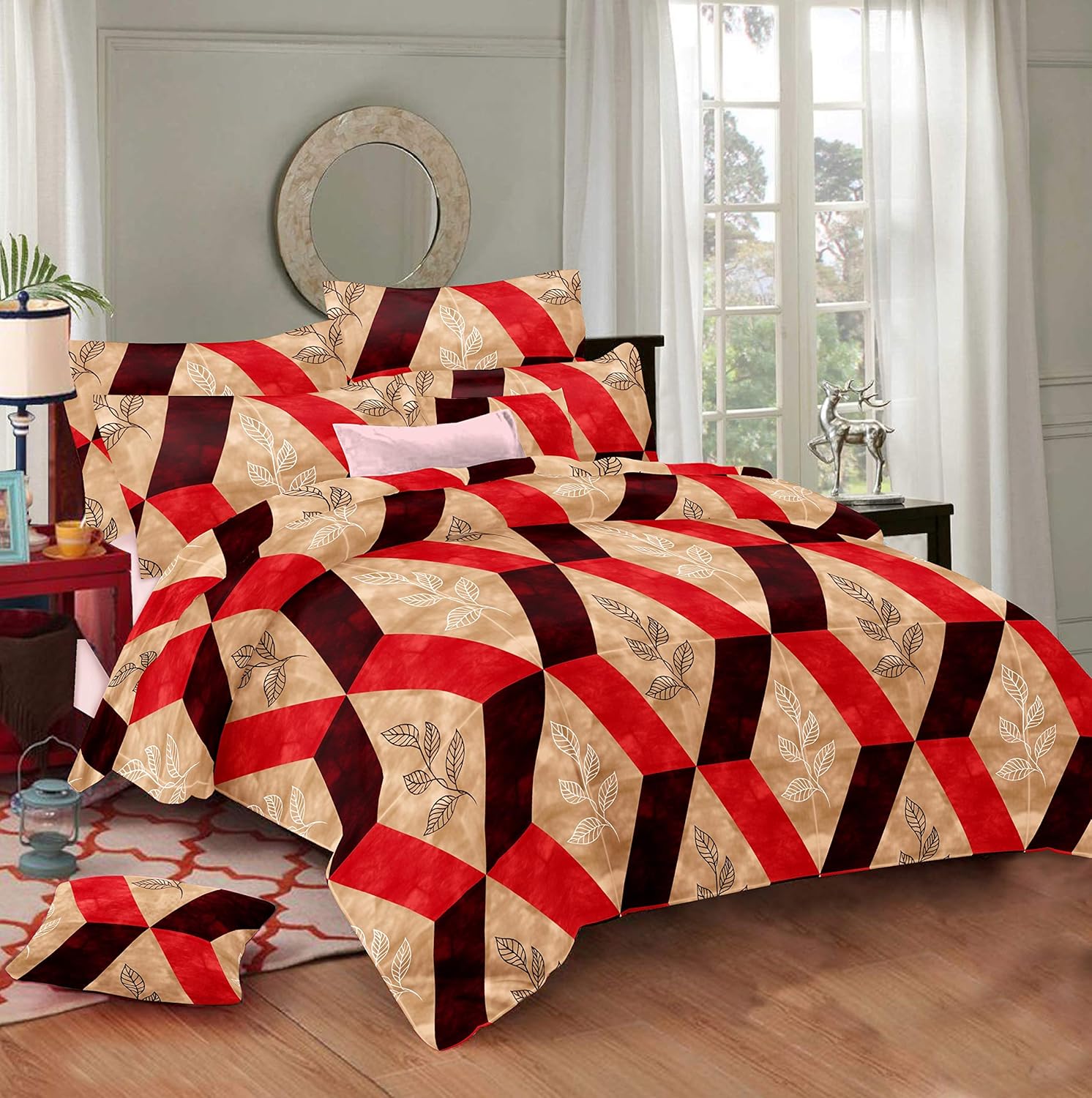 Manbhaavan Creations Marigold Procian Cotton King Size Printed Double Bedsheet with 2 Pillow