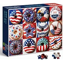 Patriotic Donut Collage 500 Piece Puzzle for Adults | Precision-Cut Dust-Free Pieces, Premium Blue Board, Gift-Ready 20.5 x 15 in
