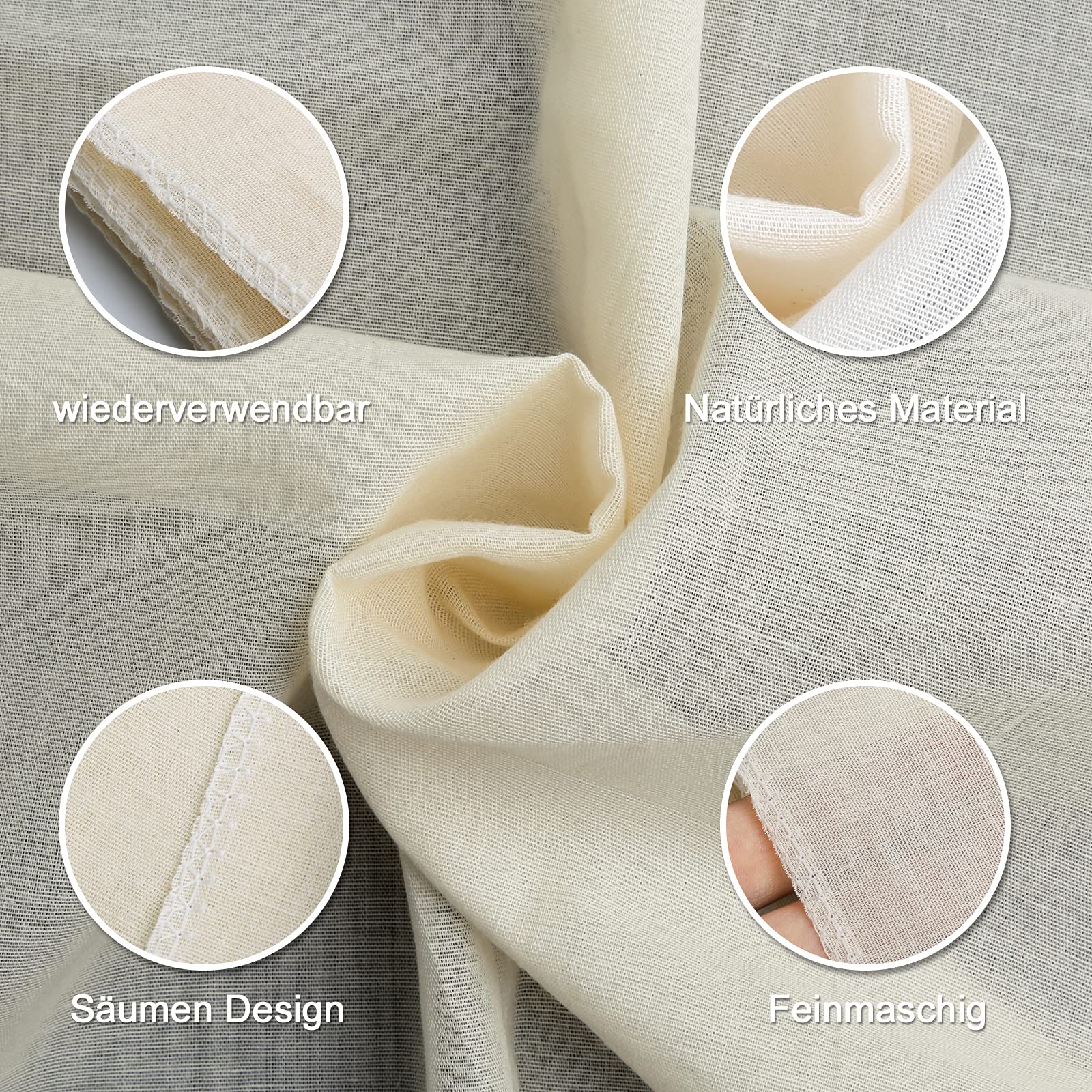 ZOCONE Passiertuch Set - 4 Baumwolltücher + 2 Nussmilchbeutel 50x50cm