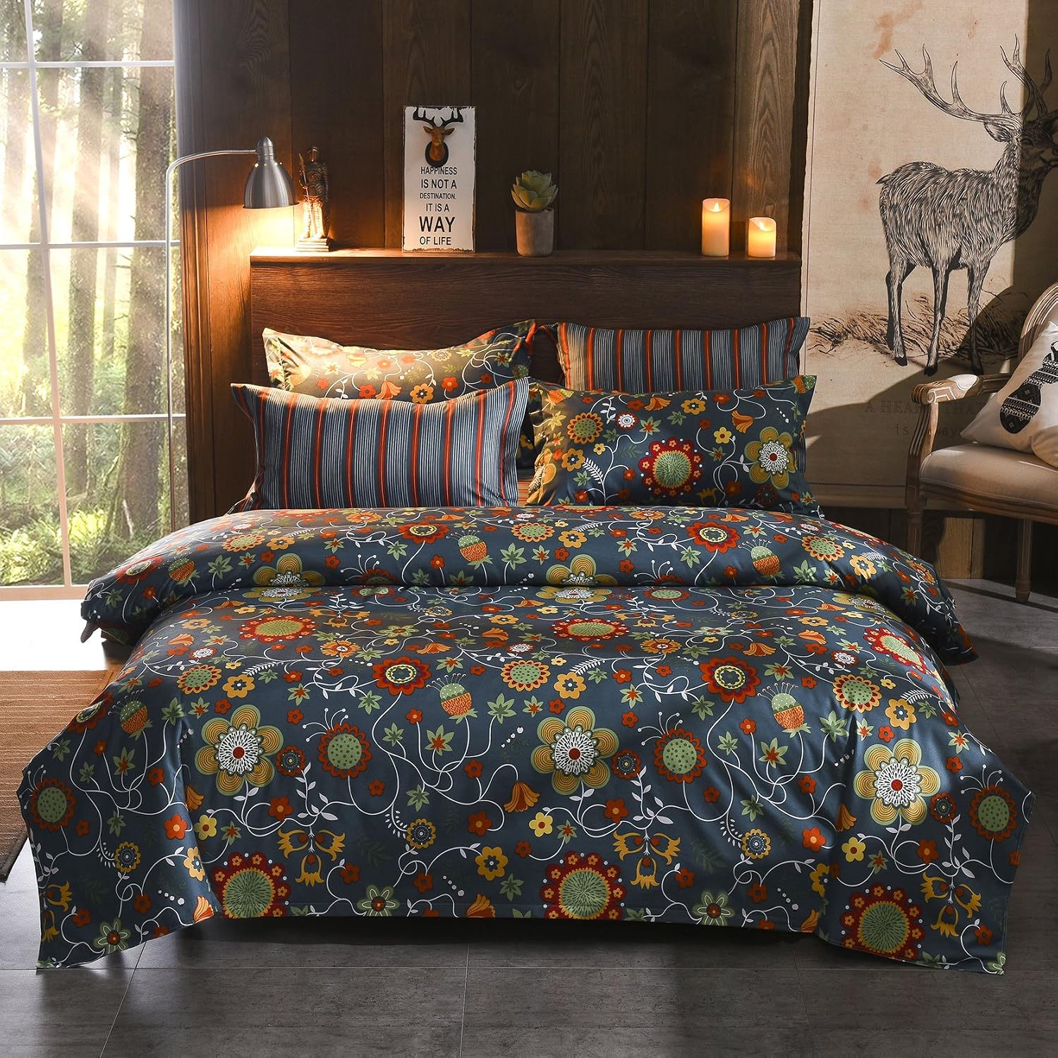 GOOFUN Duvet Cover Bedding Set 3pcs Lightweight Microfiber 1 Duvet Cover 2 Pillow Shams, Comfortable, Breathable and Soft, Sunshine Flora, King Size