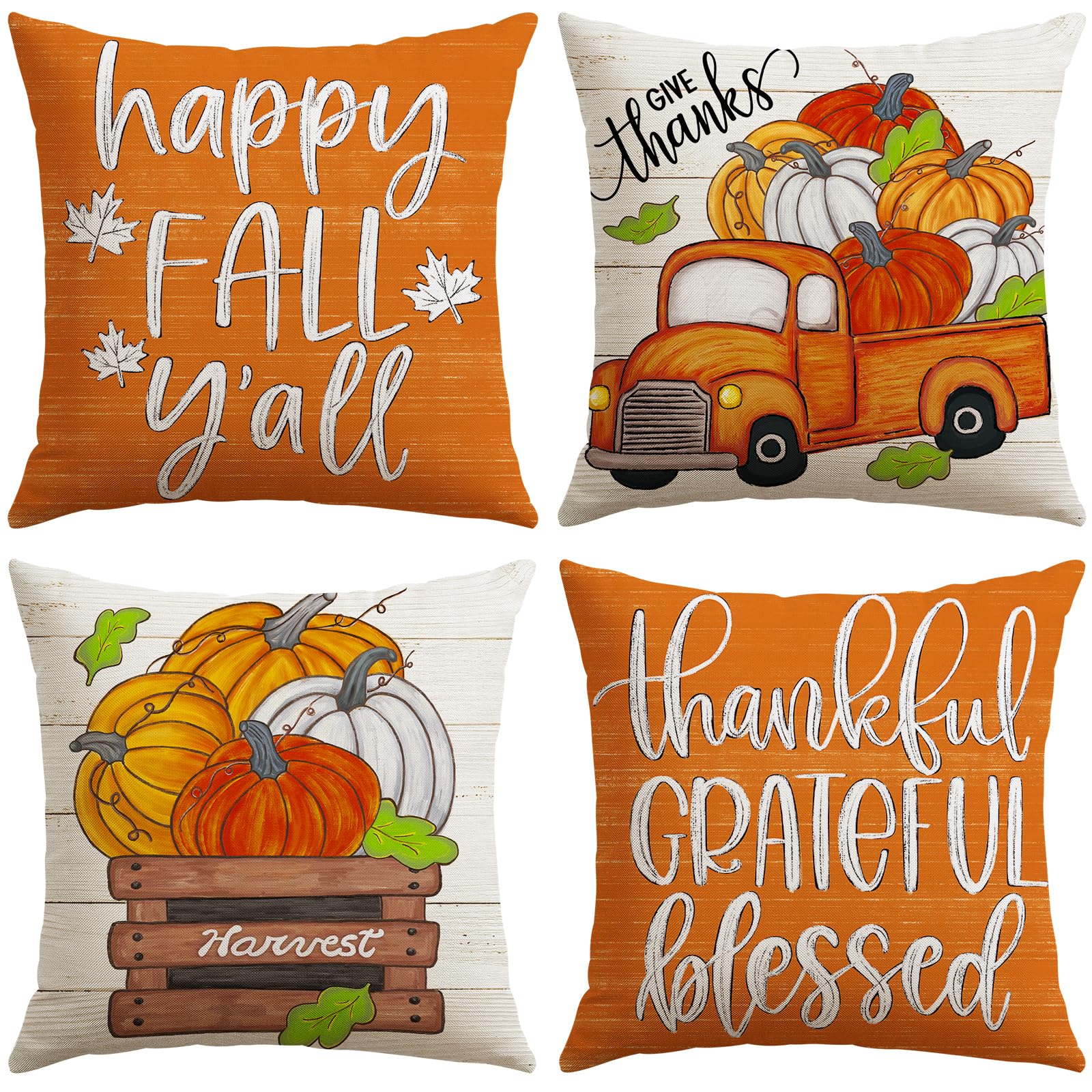 Lot de 4 housses de coussin d'automne motif citrouille pour une ambiance de maison chaleureuse