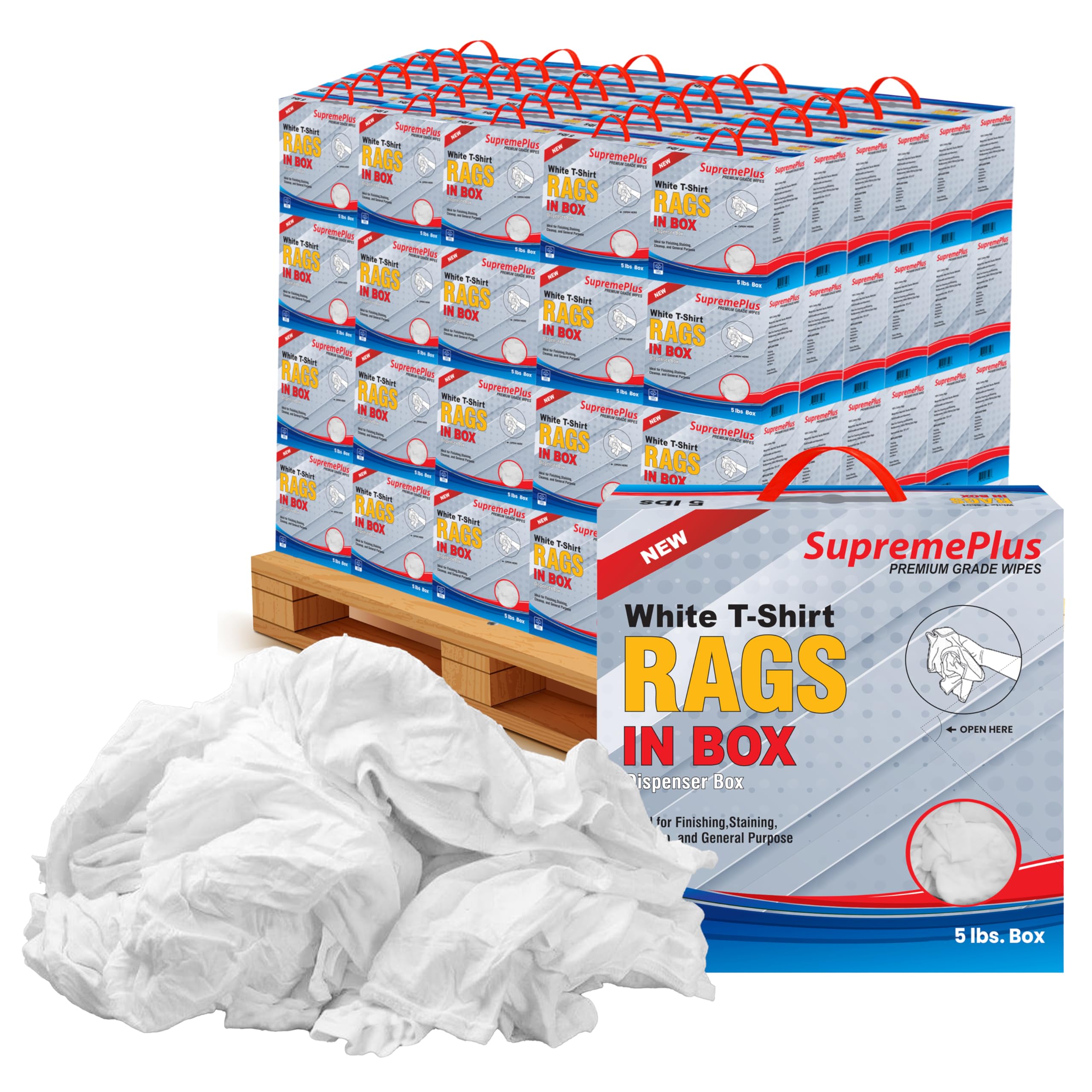 Premium White T-Shirt Cleaning Rags 600 lbs Pallet 120x5 lbs Compressed Box of Rags White Cotton Cloths for