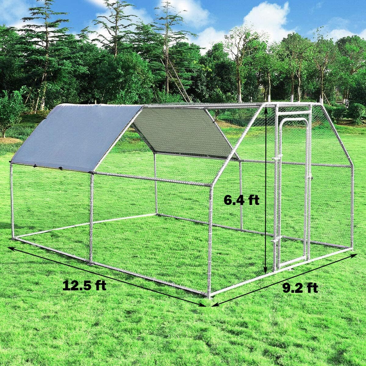 Giantex 12.5ft Large Metal Chicken Coop, Walk-in Chicken Coops Hen Run House Shade Cage with Waterproof and Sun Protection Cover for Outdoor Backyard Farm Use Poultry Cage (12.5 x 9.2 ft, Flat)