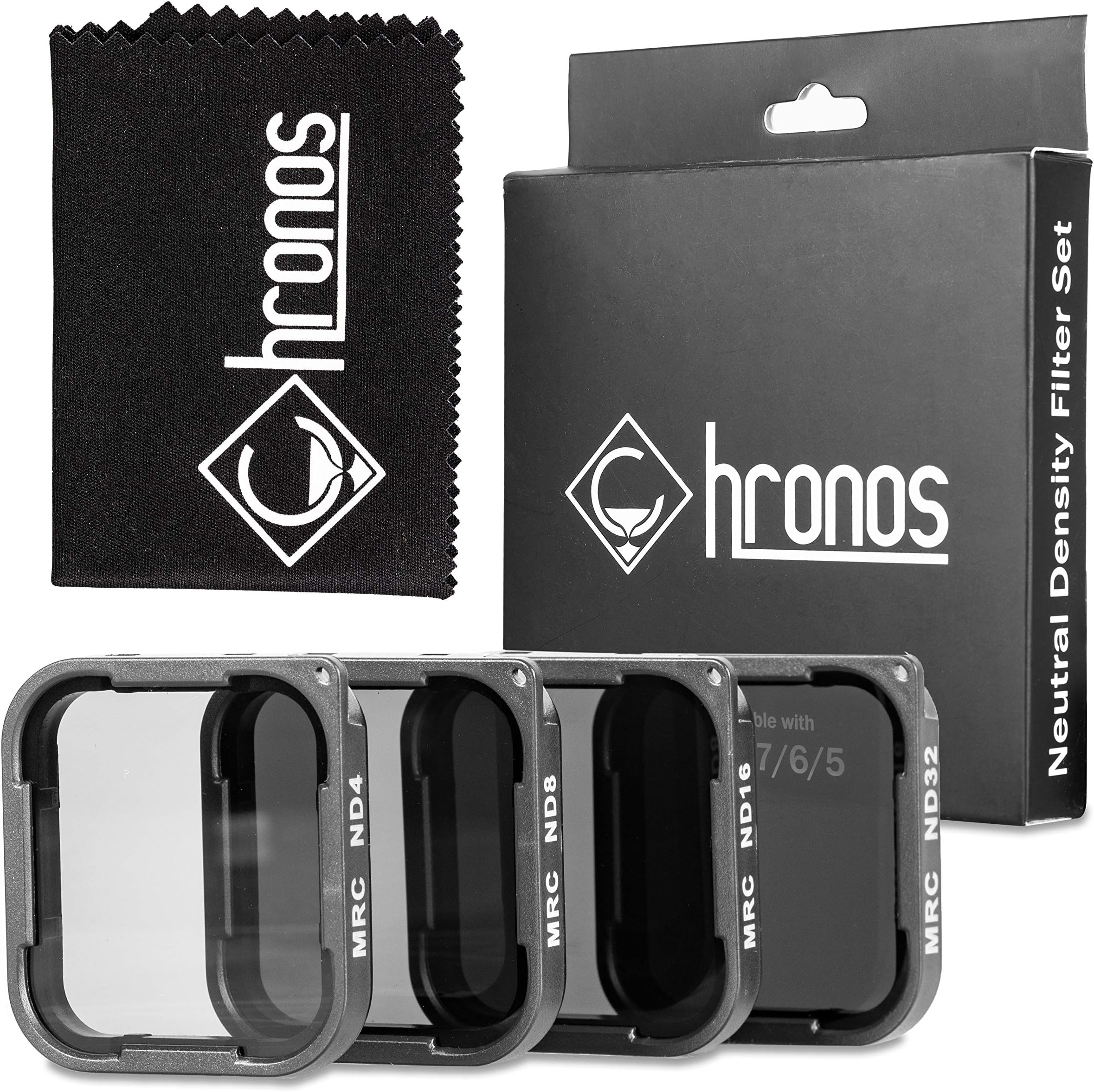 Chronos Neutral Density ND Filter Set Includes ND 4, 8, 16, 32 with Cleaning Cloth for GoPro Hero 7 Black, 6, and 5 with 16-Layer Coated Lenses