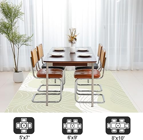 Miniatura 4 de Alfombra moderna abstracta de 6 x 9 pies, resistente a las manchas, lavable, no se desprende, antideslizante, de pelo bajo para sala de estar