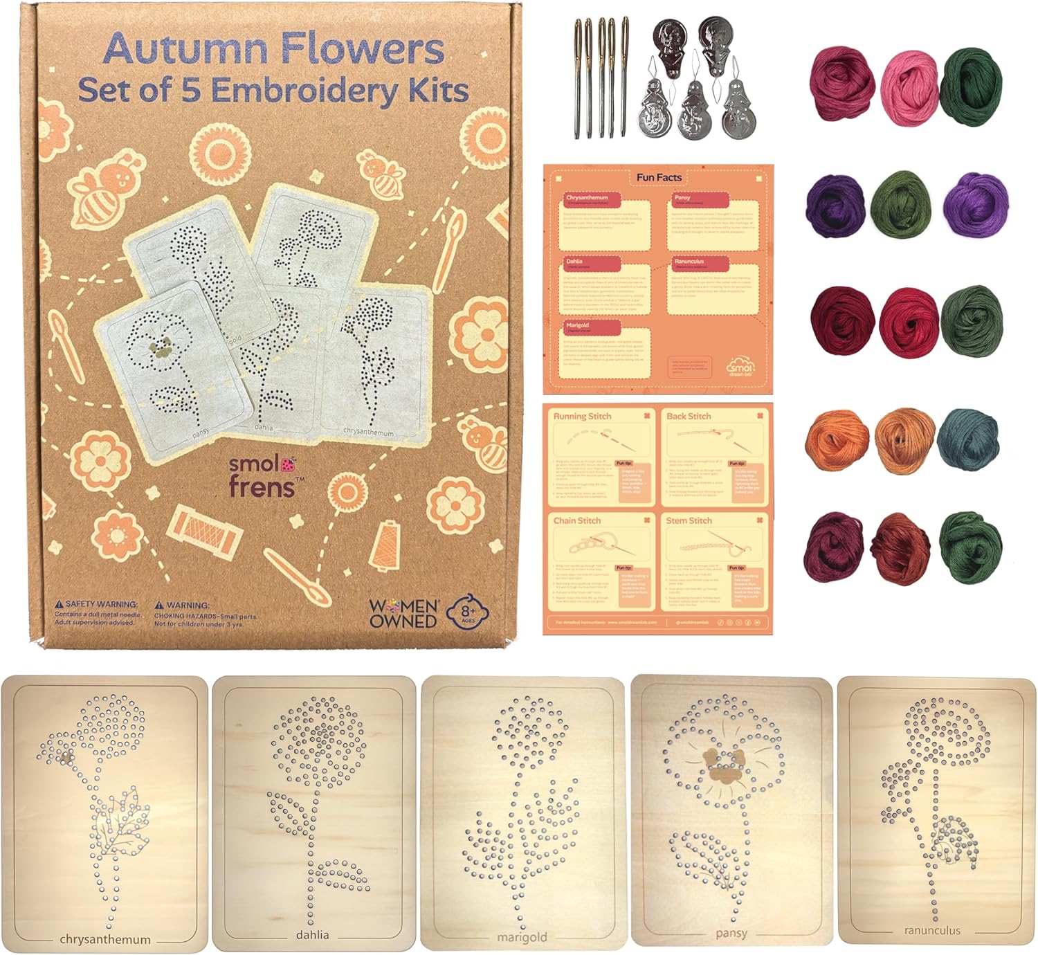 Wooden Flower Lacing Embroidery Kits for Beginners, Set of 5 Learn-to-Stitch Craft Boards, Sewing & Embroidery Art Kits for Kids Ages 8+, DIY Craft Projects, Educational Gifts, Party Favors (Winter)