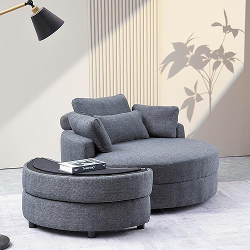 Silla de barril de acento de gran tamaño con otomana de almacenamiento + 4 almohadas, moderno y cómodo sofá reclinable tapizado para club, tumbona