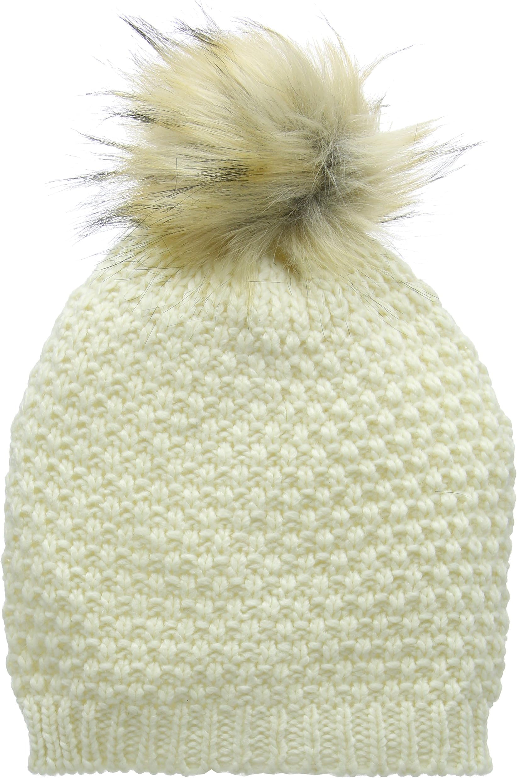 Dash Women's Fur Bobble Skullies & Beanies, Beige (Neutral), One Size