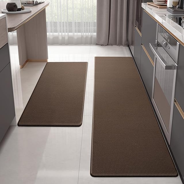 COLOR&GEOMETRY 2 Pieces Anti Fatigue Kitchen Rugs, Kitchen Mats Non Slip Washable, Heavy Duty, Kitchen Runner Waterproof, Easy To Clean, Kitchen Floor Mat Oil Resistant(Brown, 44x75cm+44x180cm)