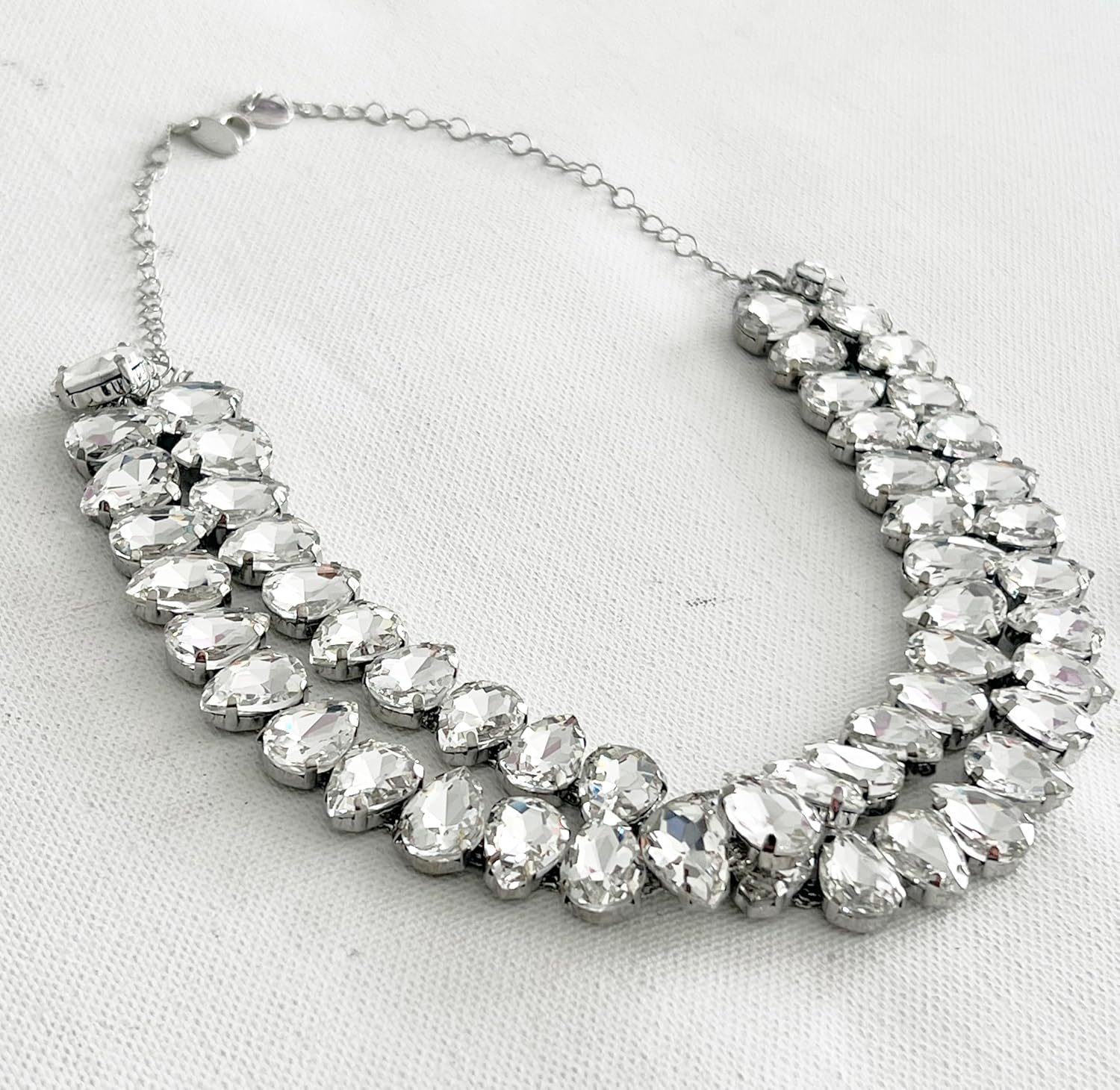 Secret for Longevity Silver Tone Vintage Retro Art Deco Style Clear Imitation Diamond Chunky Statement Rhinestone Bridal Wedding Gatsby Choker Necklace - Image 4