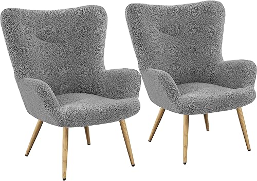 Yaheetech Boucle - Silla decorativa, sillón de tela moderna, cómoda silla de barril esponjosa, silla de lectura con respaldo alto plegable y patas