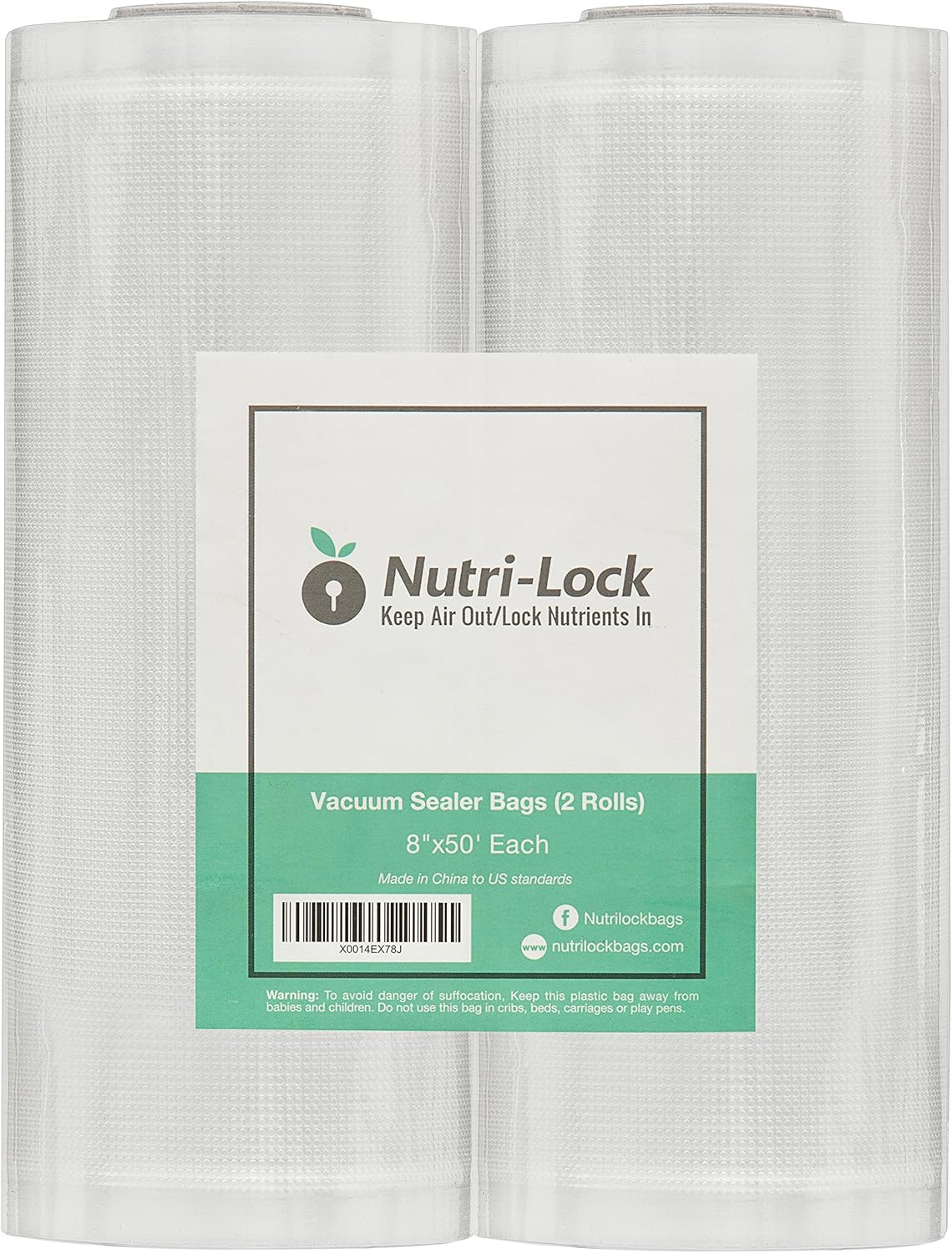 Lock Vacuum Sealer Bags – Set of 2 8×50 Inch BPA-Free Rolls – Food Saver Vac Seal for Sous Vide & Meal Prep – Commercial Grade Foodsaver Bag