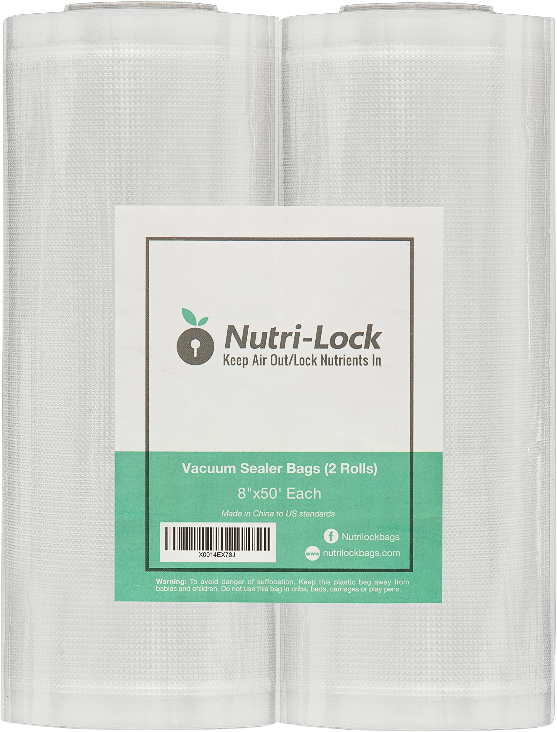 Lock Vacuum Sealer Bags - Set of 2 8x50 Inch BPA-Free Rolls - Food Saver Vac Seal for Sous Vide & Meal Prep - Commercial Grade Foodsaver Bag
