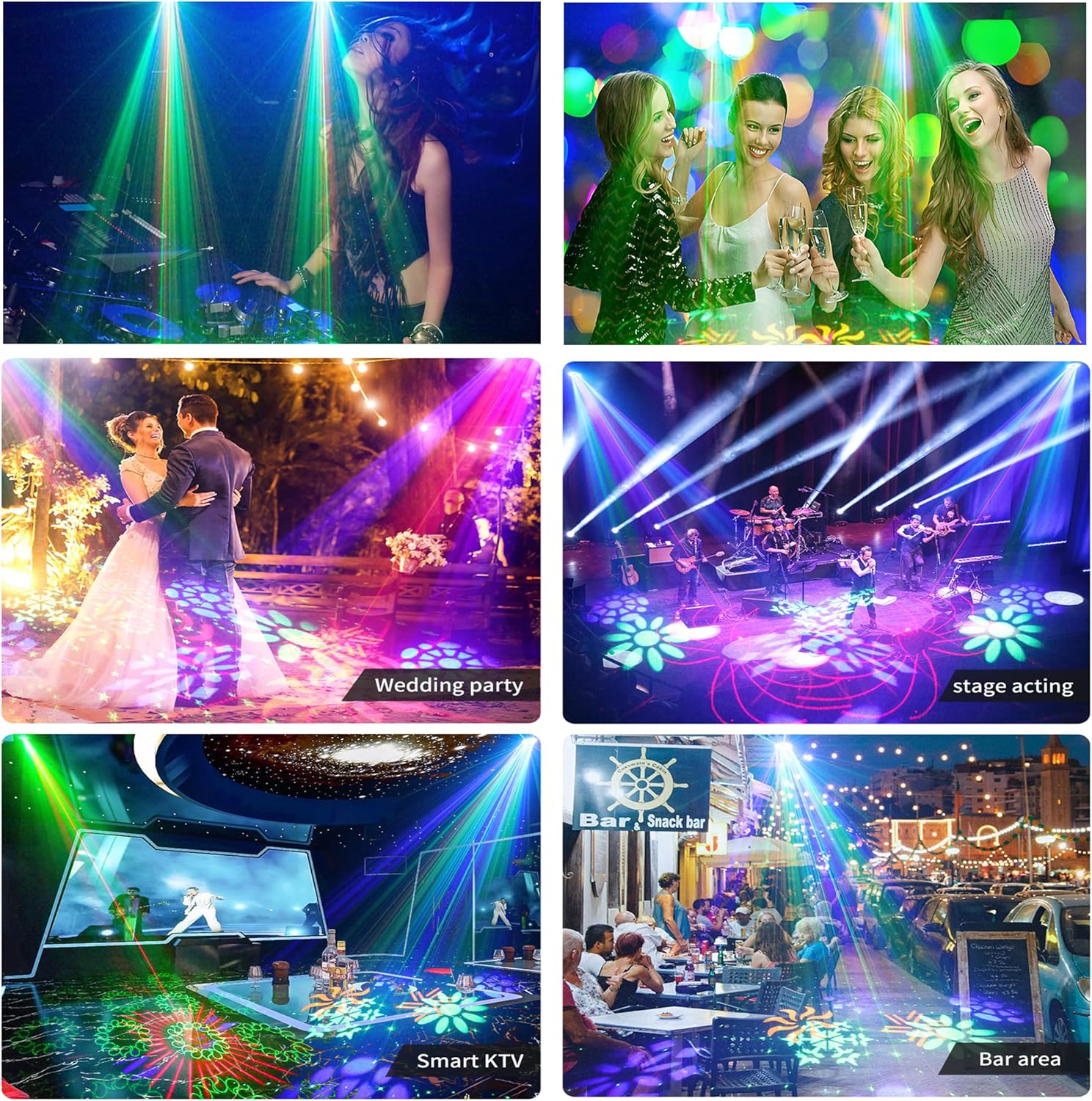 All in One Disco Lights Party Stage Lights,DMX512, Sound Activated, DJ Strobe Lights for Karaoke Christmas, Events,Wedding Decor,Happy Birthday Parties
