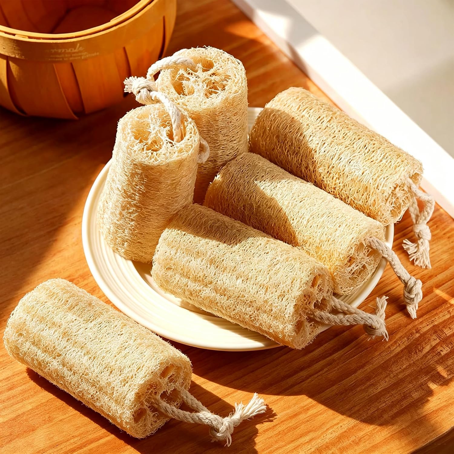 6 Pack Natural Loofah Sponges, 5.1 Inch Organic Exfoliating Body Scrubber