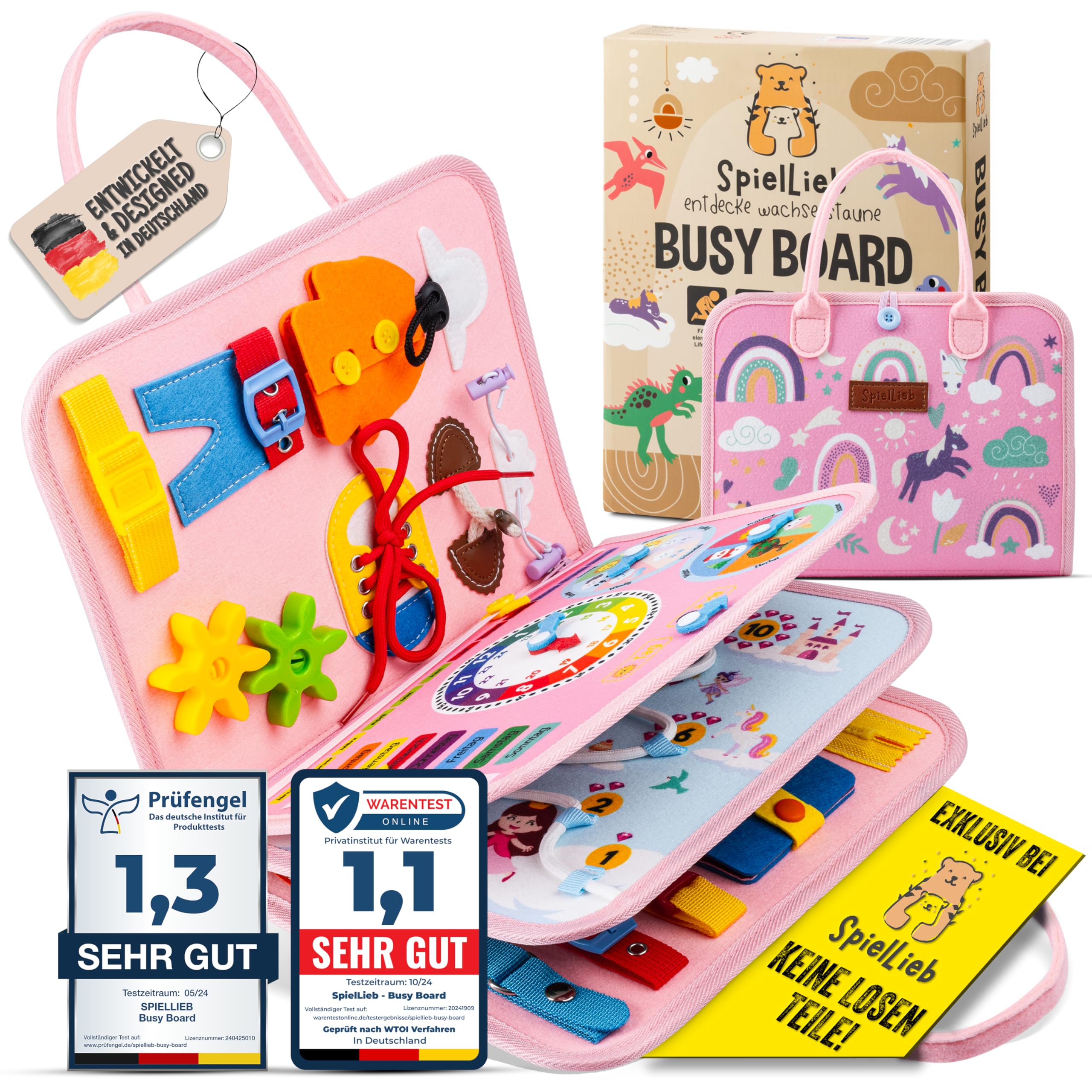 SpielLieb® Montessori Busy Board Deutsch ab 3 Jahre - interaktives Activity Board Spielzeug für Kleinkinder - Beschäftigung für Auto & Flugzeug Entwicklung & Motorik
