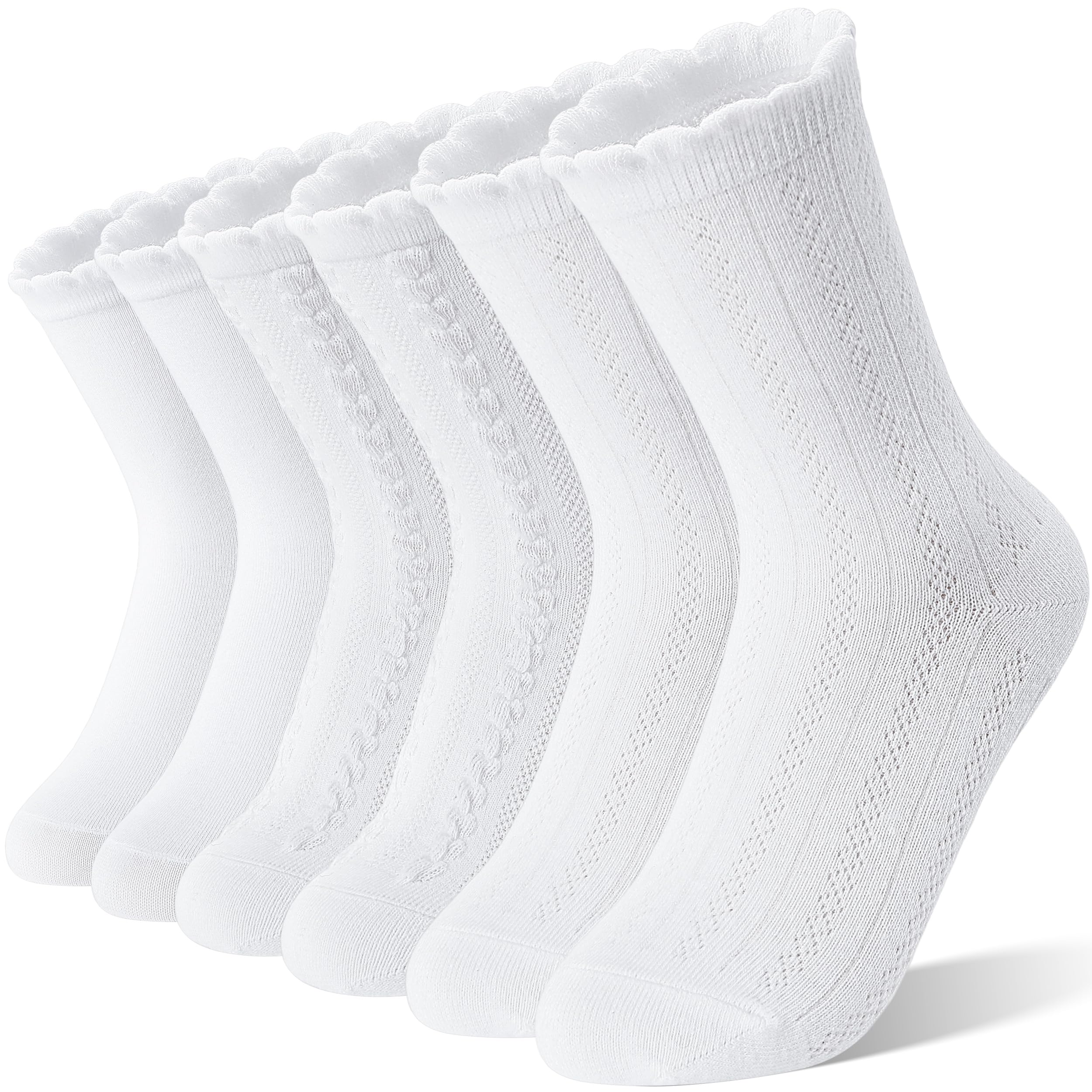 EBMORE Rüschen Kindersocken für Mädchen, Atmungsaktive Baumwolle Socken Kinder 6 Paar, ideal für Schuluniform, Outdoor