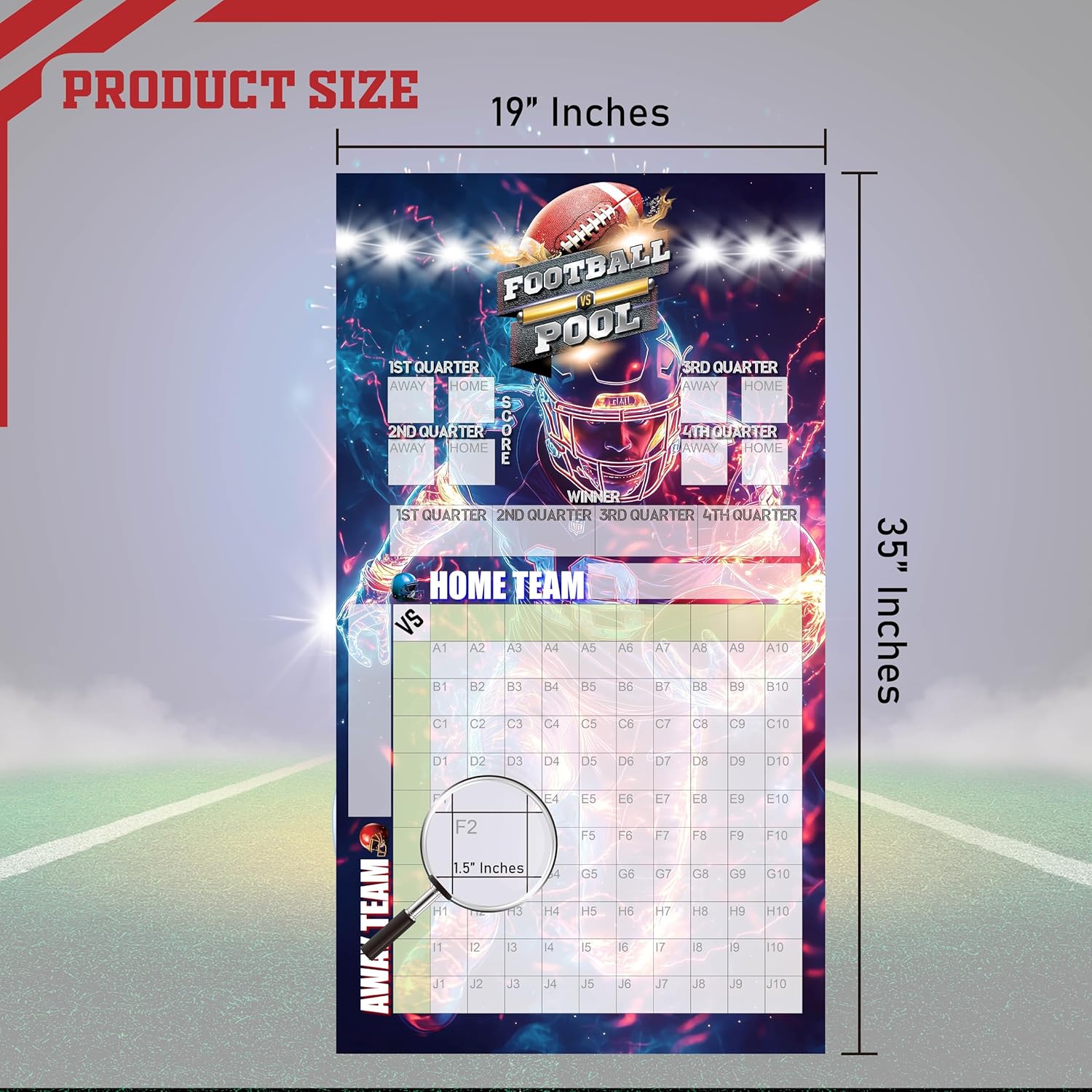 Bambluby Football Squares Pool Board - 35" x 19" Office & Party Game Poster for Football Fans - Image 2