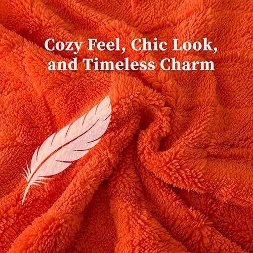 Miniatura 3 de ELNIDO QUEEN® Juego de edredón esponjoso Twin, edredón de forro polar de invierno naranja quemado, ultra suave y extra esponjoso, juego de edredón
