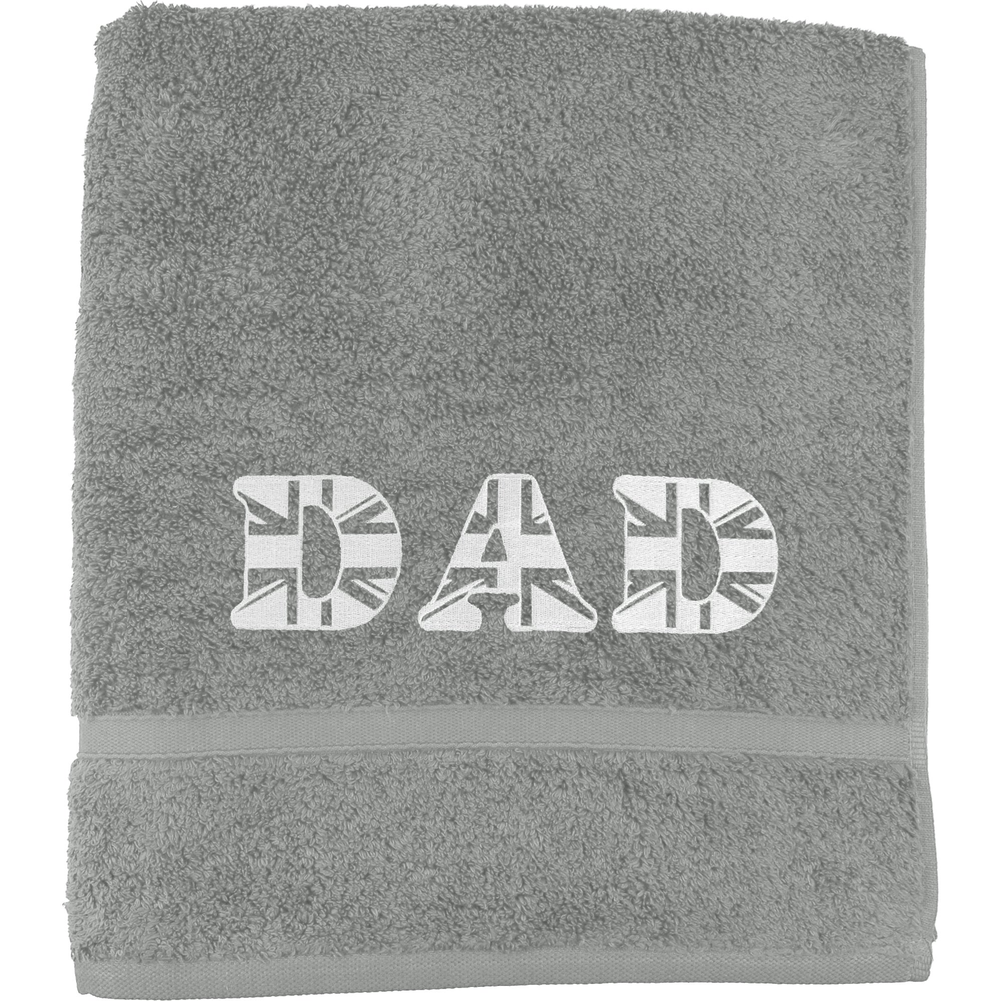 TeddyT's Dad Union Jack Great Britain Embroidered Towel (Grey)