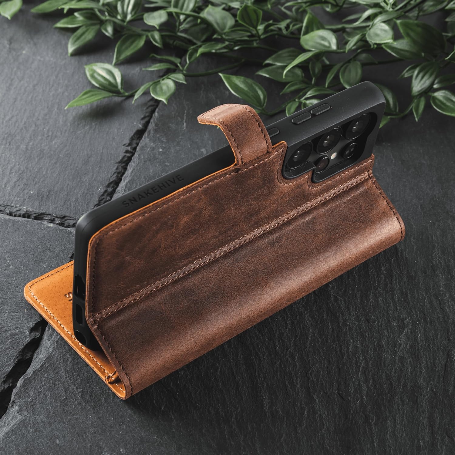 Snakehive Leather Wallet for Samsung Galaxy S25 Ultra - Real Leather Wallet Phone Case - Genuine Leather with Viewing Stand and 3 Card Holder - Flip Folio Cover with Card Slot (Brown)