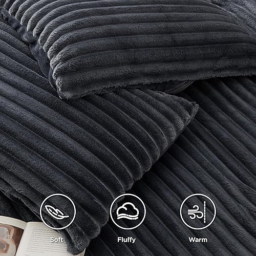 Miniatura 3 de Bedsure Juego de funda de edredón esponjosa, funda de edredón de felpa ultra suave tamaño Queen, juegos de cama de franela de vellón cálido para