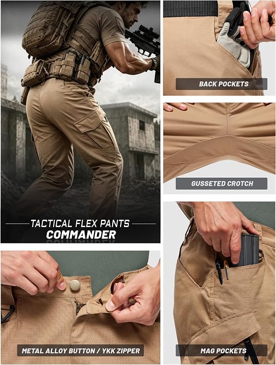 Men's Tactical Pants Water Resistant Cargo Ripstop Pants Lightweight Outdoor EDC Hiking Work